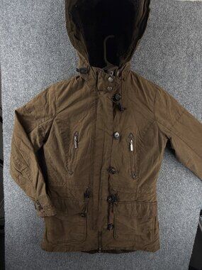 Barbour Vintage Troop Fleece Lined Waxed Jacket Brown Button Zip Women 6 US